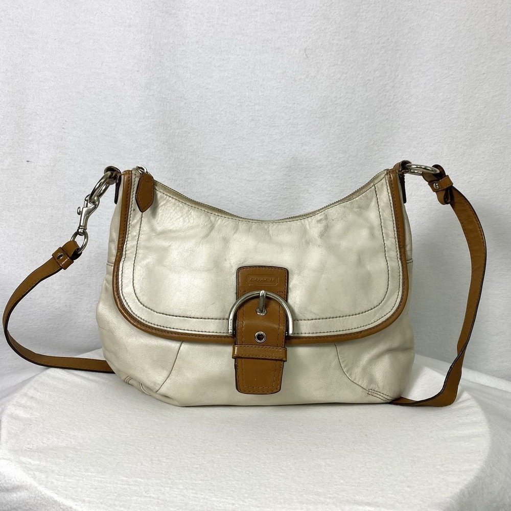 Vtg Coach Soho Shoulder Bag White Leather Buckle Y2K 2000s Luxury It Girl Purse